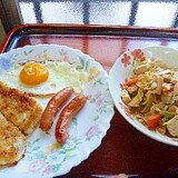 朝食プレート☆甘鯛フライ＆ウィンナー＆人参白菜煮